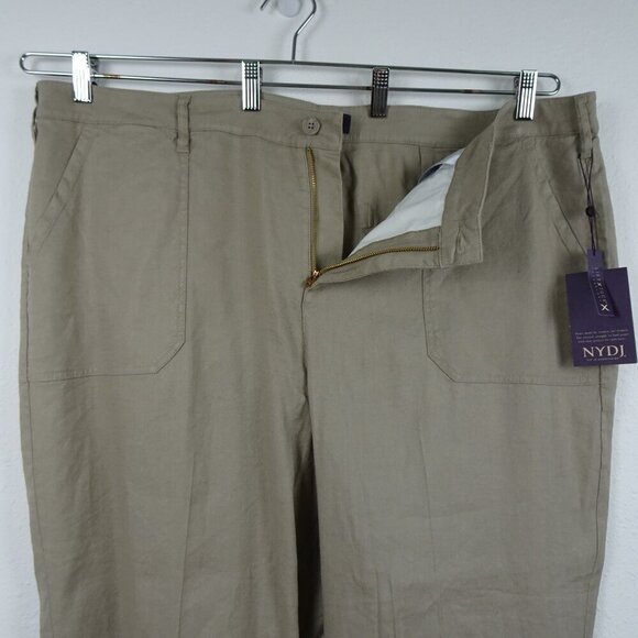 NYDJ Wide Leg Pants Women's Plus Size 20W Brown Linen Blend Cropped Cargo - Picture 4 of 11